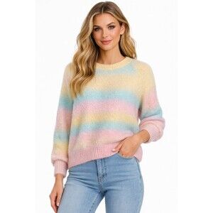 BB Dakota Steve Madden Women's XL Pastel Stripe Fuzzy Knit Sweater